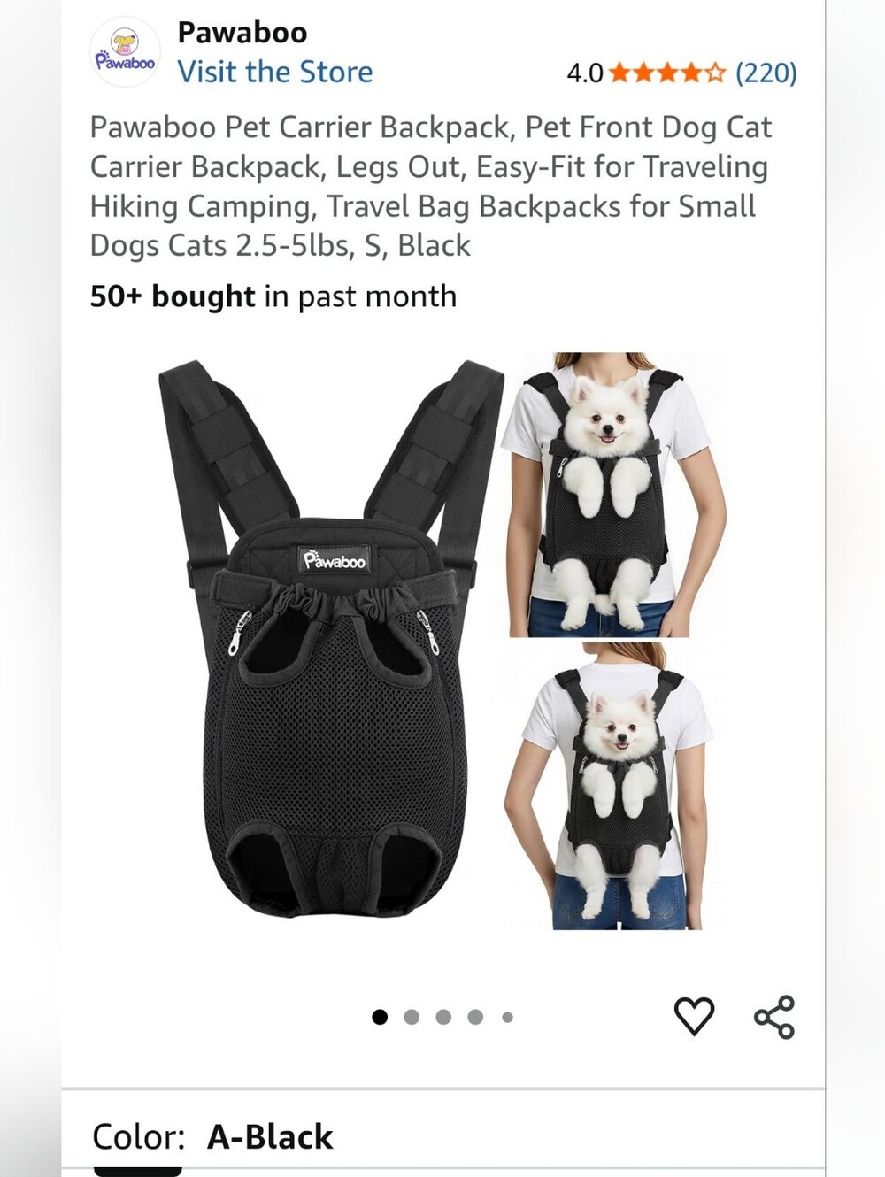New Pawaboo Pet Carrier~Backpack~Dog~Cat~Small~2.5-5 Pounds